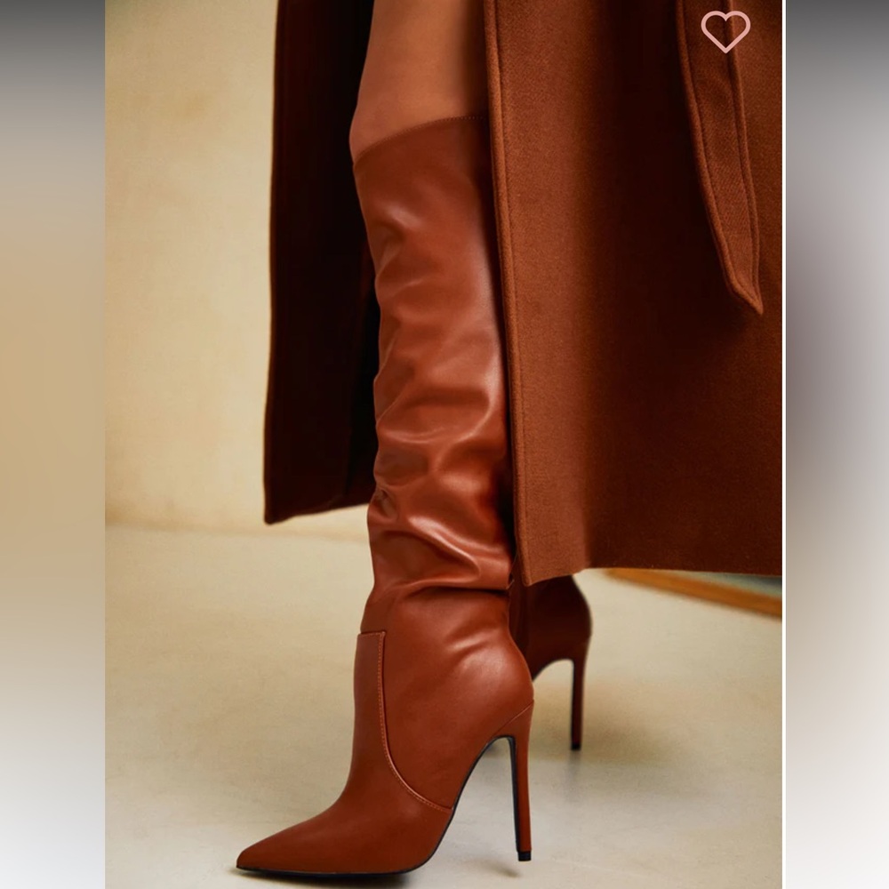 Miss Lola Keep My Cool Knee High Boots in Tan